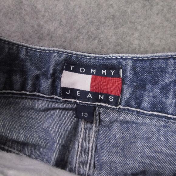 Vintage Tommy Jeans Shorts Womens 13 Blue Denim Logo Waistband High Rise 90s - Picture 2 of 8